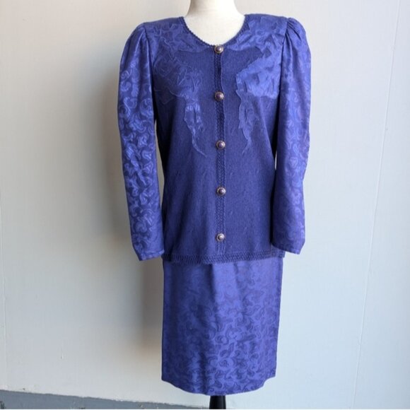 Vintage Adele Wechsler 100% Silk 2 Piece Skirt Suit Sweater Set - Picture 1 of 10